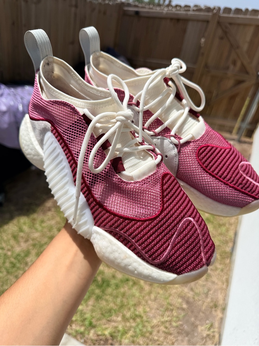adidas Pink and Burgundy Knit Lace-Up Sneakers